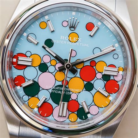 rolex with colorful circles|Rolex oyster perpetual dial.